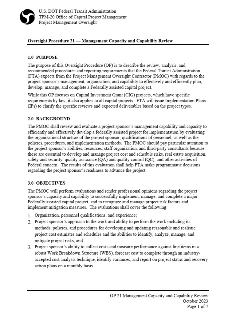 Oversight Procedure 21 Management Capacity and Capability Review | PDF ...