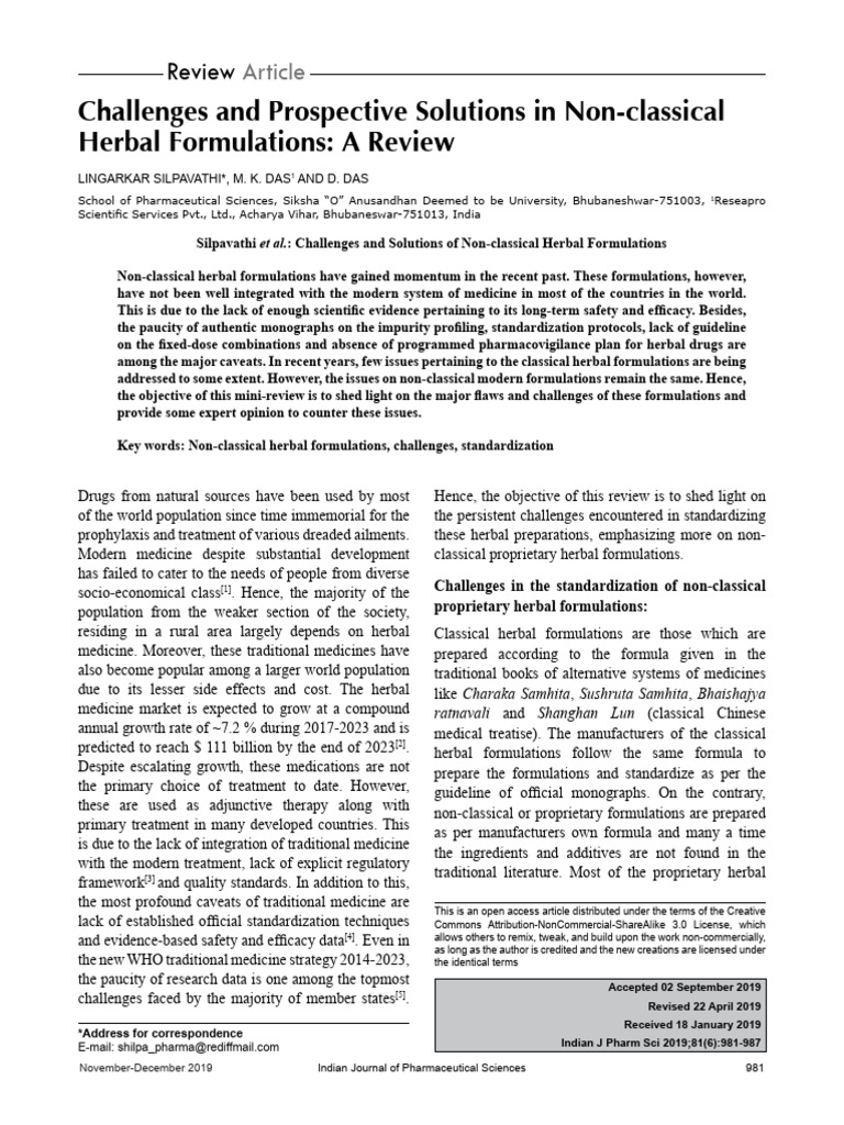Challenges and Prospective Solutions in Nonclassical Herbal ...