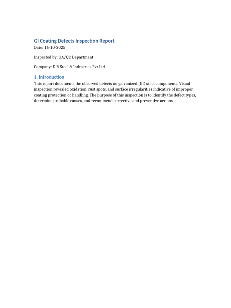 GI Coating Defects Inspection Summary | PDF | Rust | Corrosion