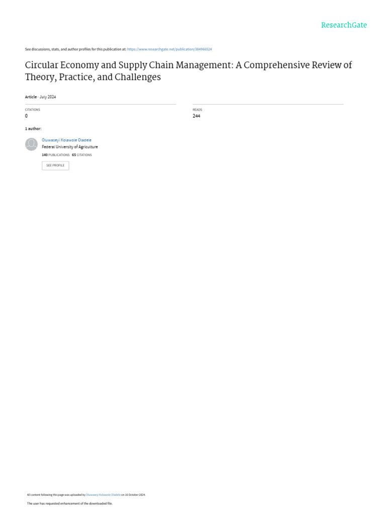 Circular Economy in Supply Chain Management | PDF | Supply Chain ...