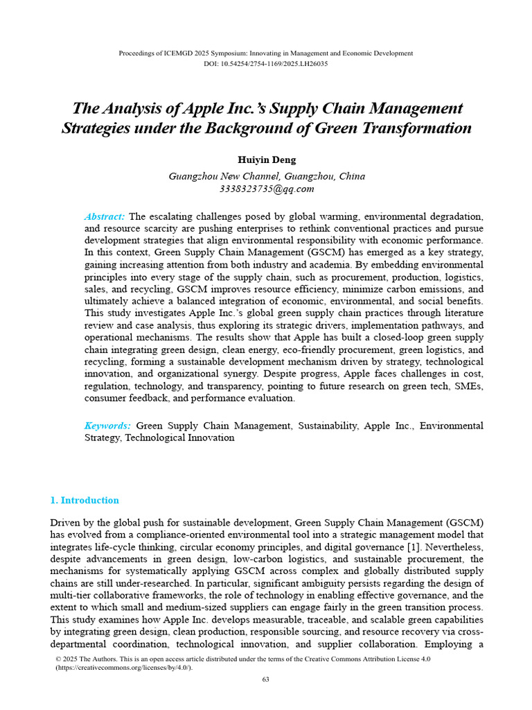 Apple Inc.'s Green Supply Chain Strategies | PDF | Supply Chain ...