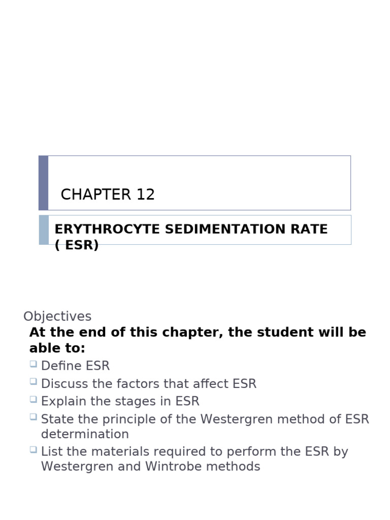 Erythrocyte Sedimentation Rate (ESR) Guide | PDF | Blood Plasma ...