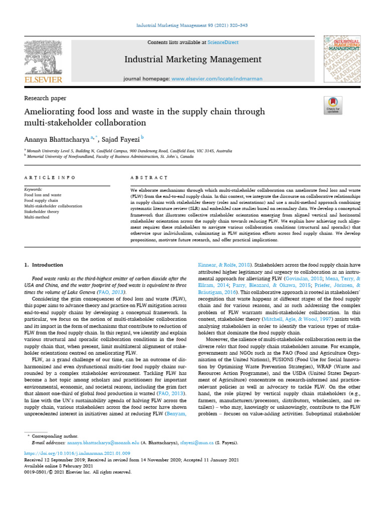 Ameliorating Food Loss and Waste in The Supply Chain Through ...