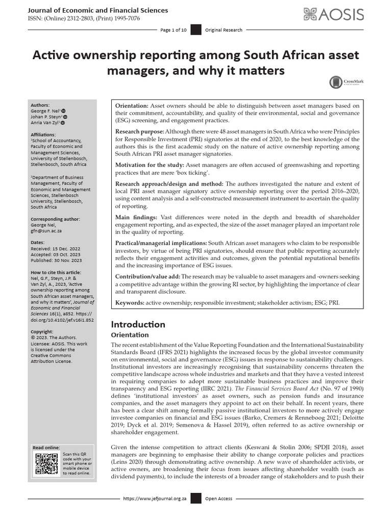Active Ownership Reporting in SA Asset Management | PDF | Investing ...