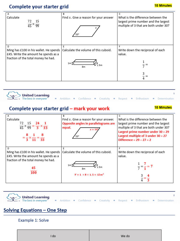 Lesson 1 - One Step Equations | PDF | Volume | Mathematics