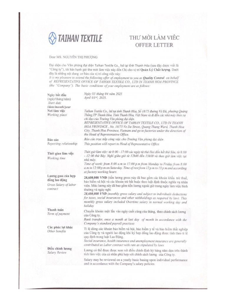 Offer Letter With Signature | PDF