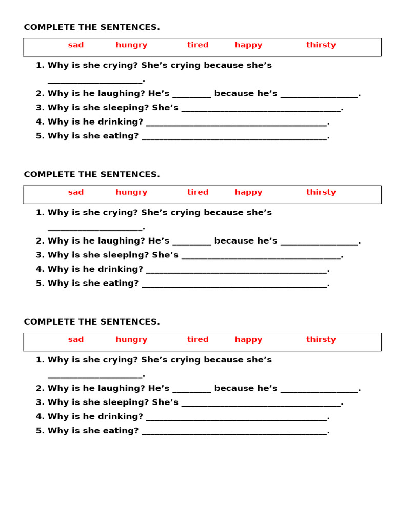 Complete The Sentences (Emotion) | PDF
