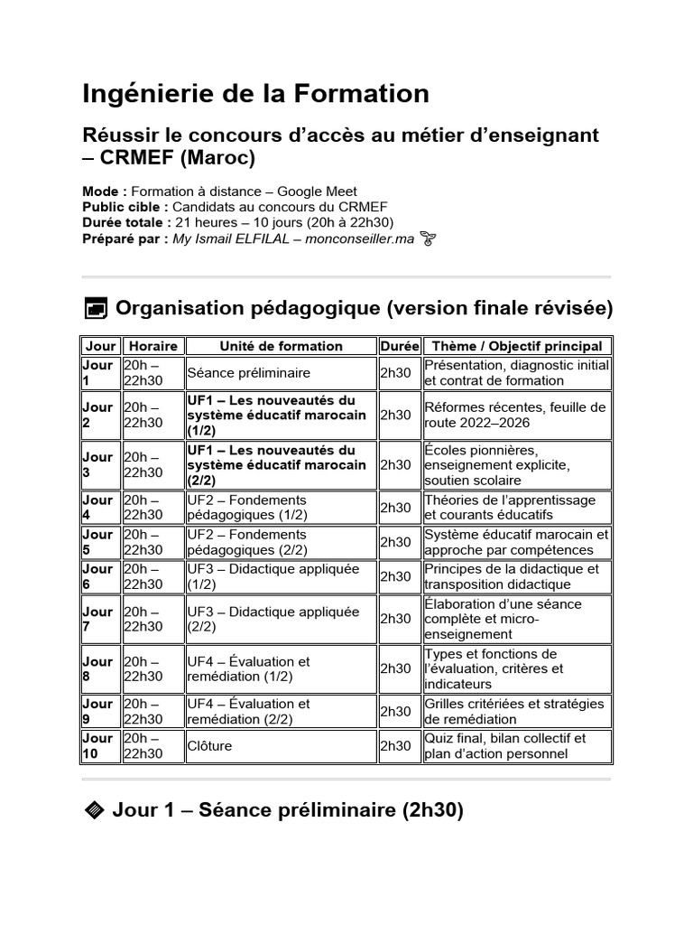 Préparation au CRMEF : Formation en ligne | PDF | Pédagogie | Apprentissage