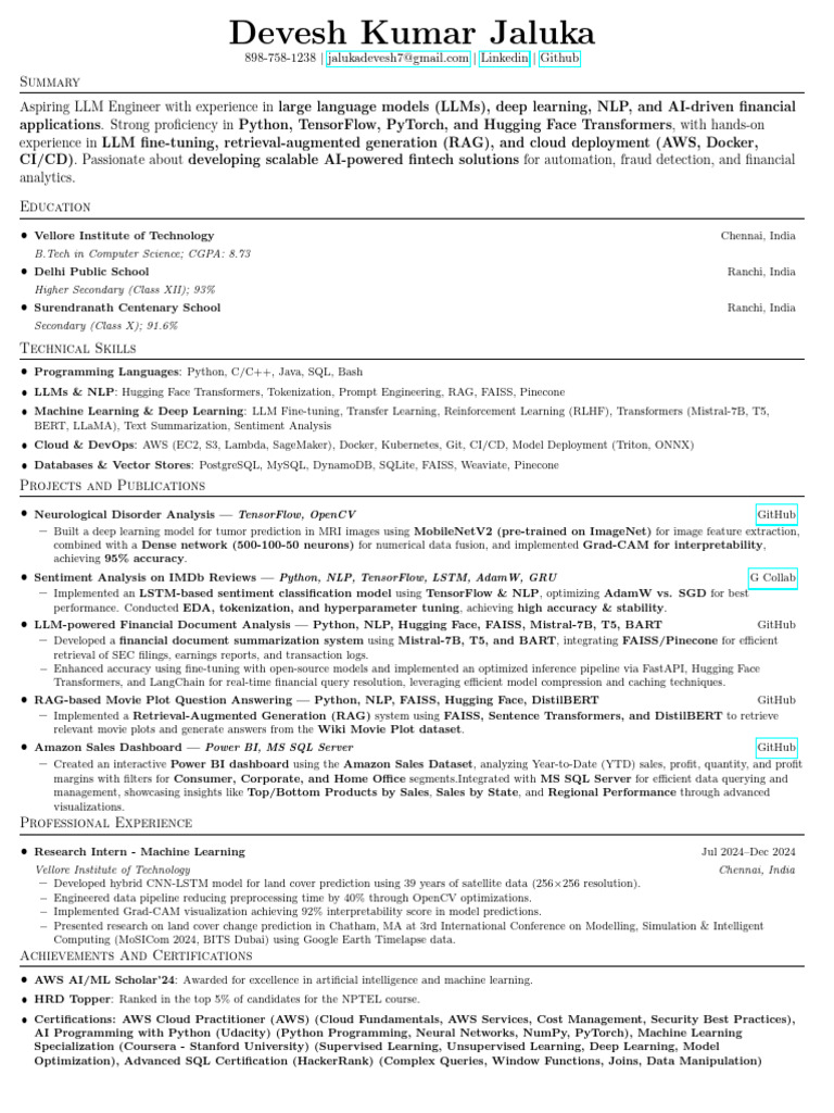 Aspiring LLM Engineer Resume | PDF | Machine Learning | Artificial ...