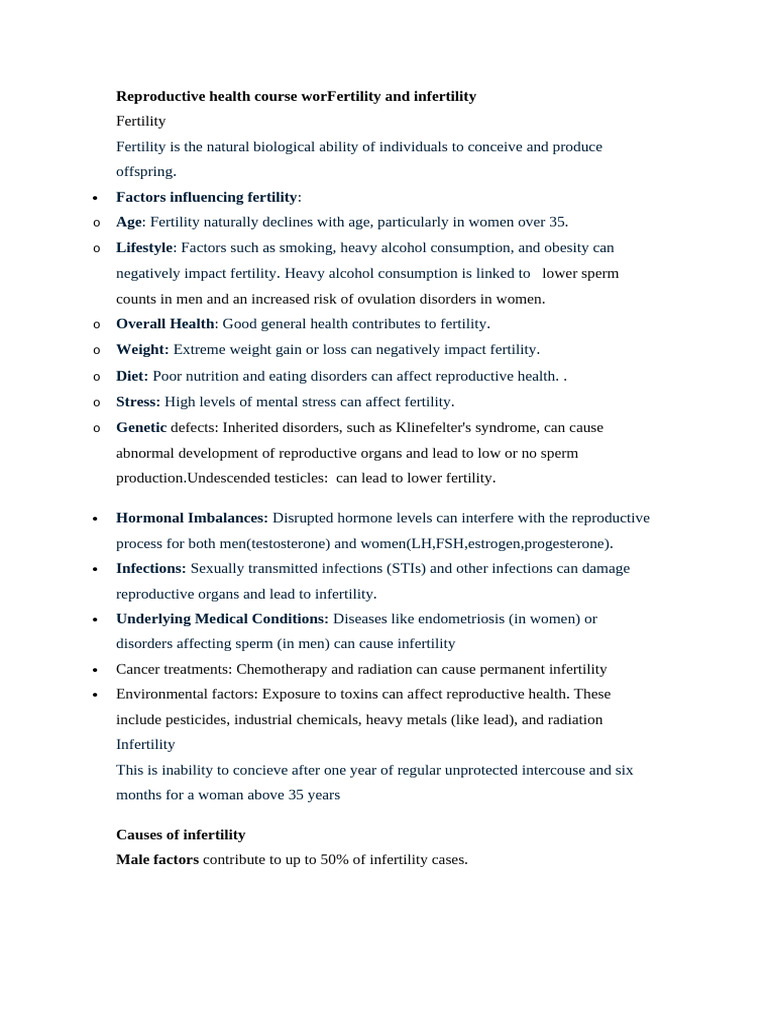 Fertility and Infertility Overview Guide | PDF | Infertility | Ovary