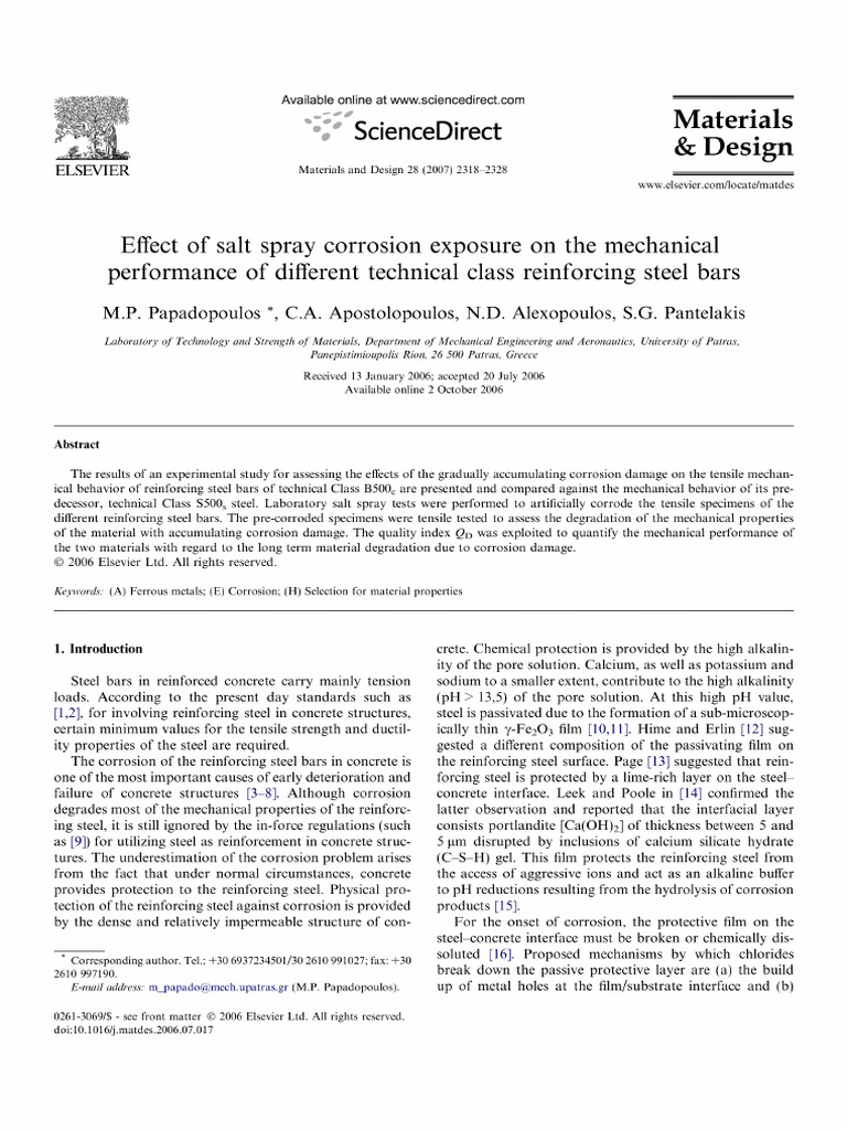 Effect of Salt Spray Corrosion Exposure | PDF