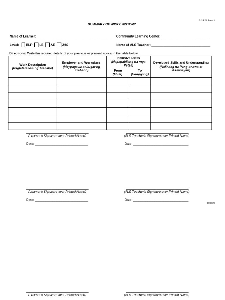 ALS RPL Form 3 Submission Template | PDF