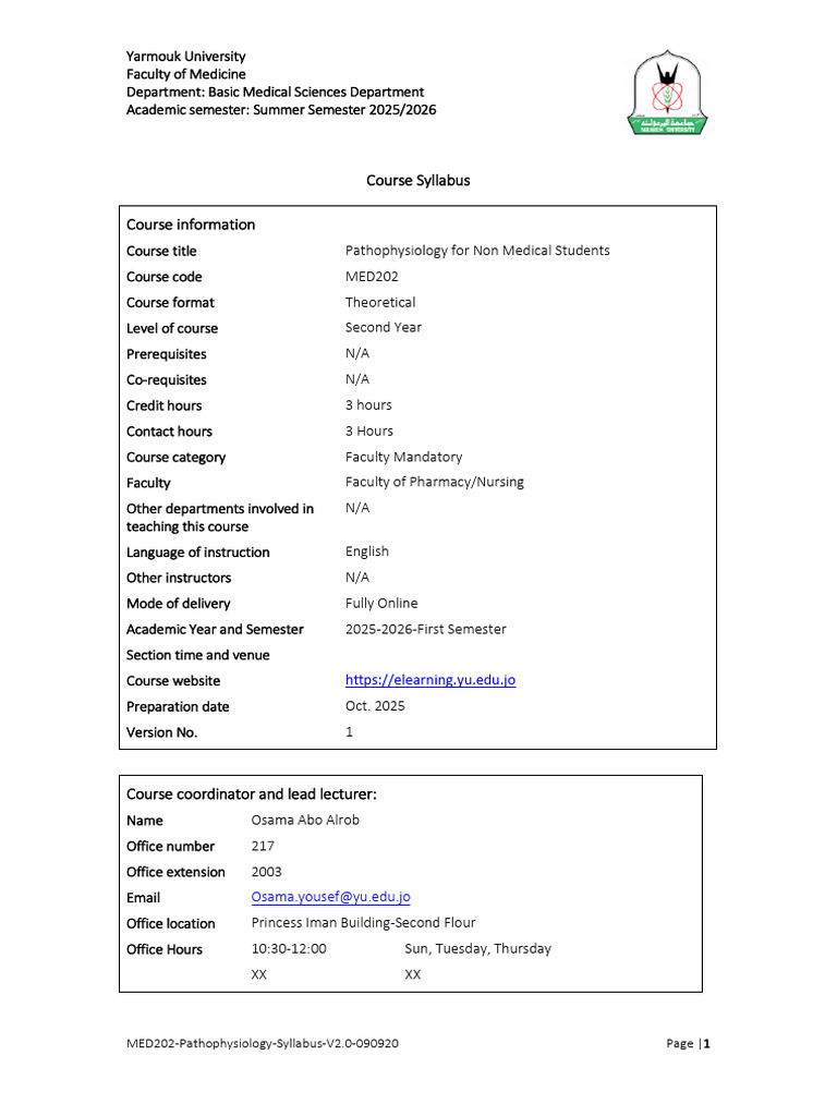 Pathophysiology Syllabus for Non-Medical Students | PDF | Medical ...