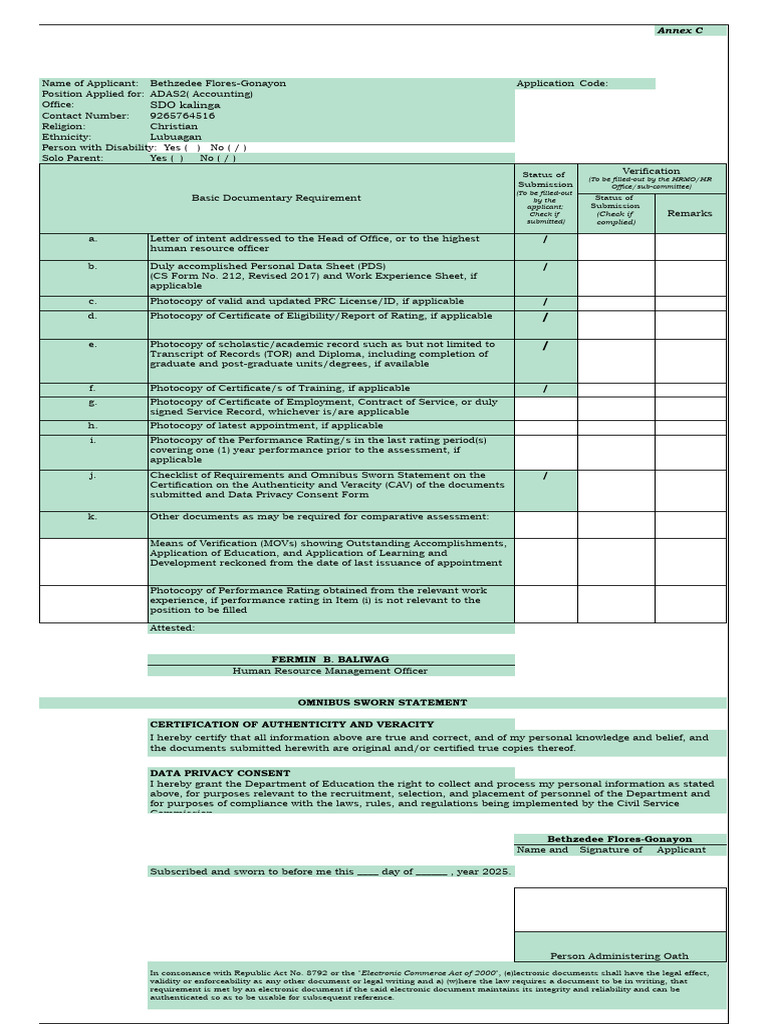 CHECKLIST OF REQTS SDO Kalinga - XLSX - For Non Teaching-1 | PDF ...