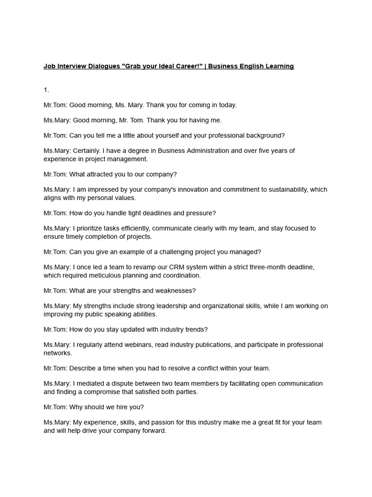 Job Interview Dialogues for Career Success | PDF | Goal | Project ...