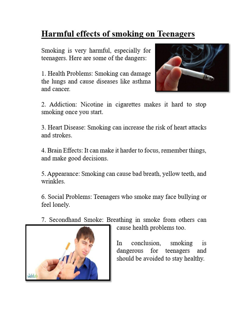 Dangers of Smoking for Teenagers | PDF