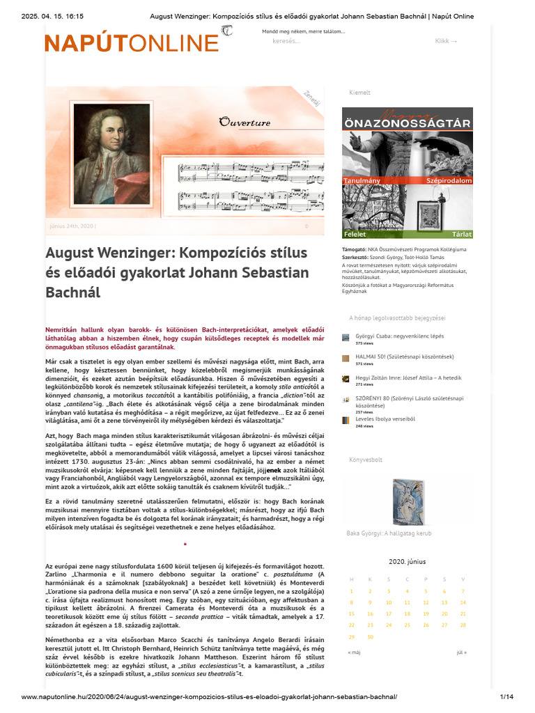 August Wenzinger - Kompozíciós Stílus És Előadói Gyakorlat Johann ...