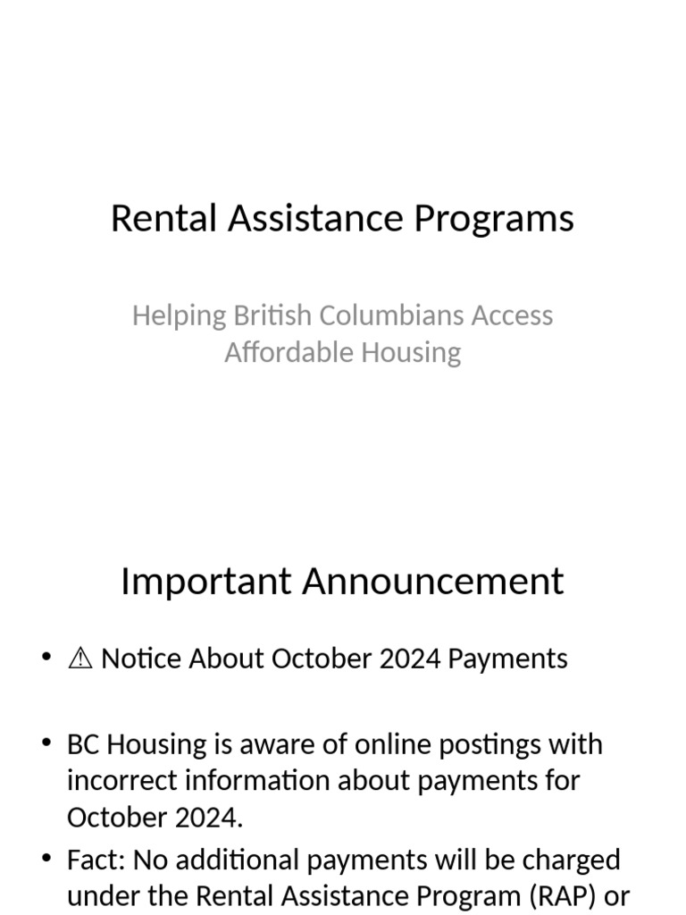 BC Rental Assistance Programs Overview | PDF | Affordable Housing | Renting