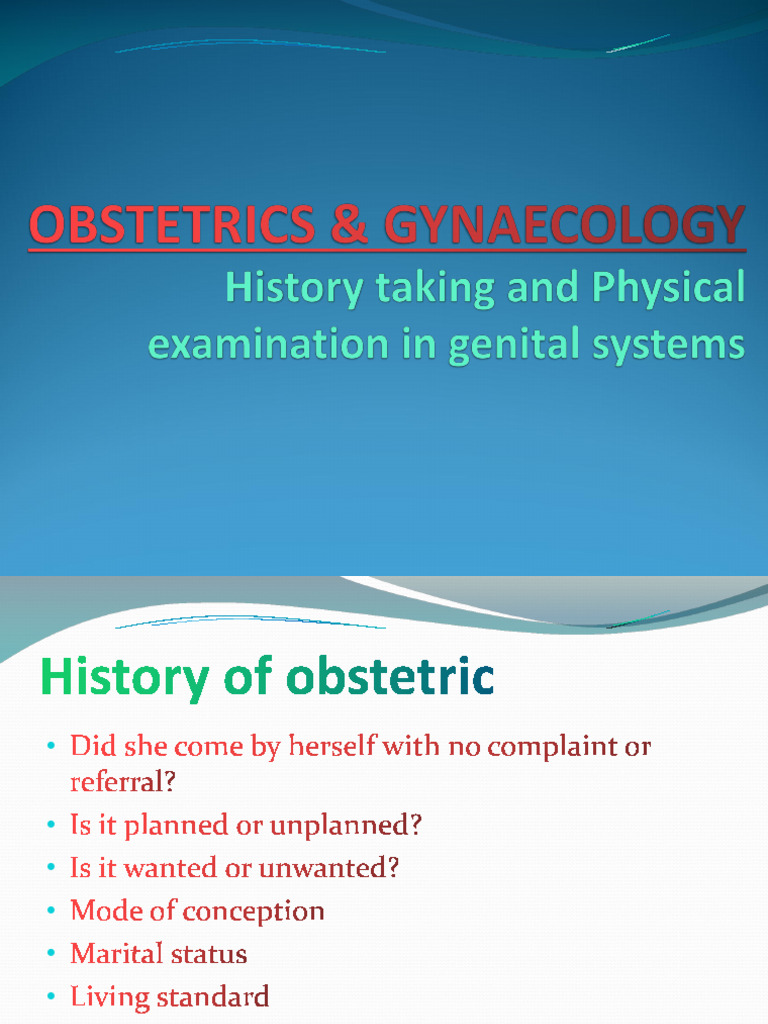 History Taking in Obstetrics | PDF | Pregnancy | Diseases And Disorders