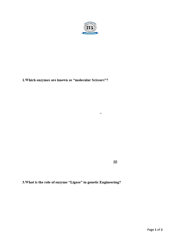 Biology Worksheet on Biotechnology Concepts | PDF