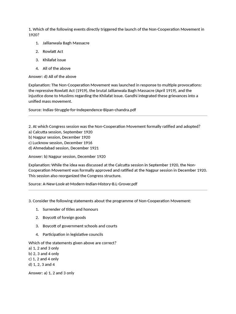 Non Coorporation Movement Objective | PDF | Mahatma Gandhi | Indian ...