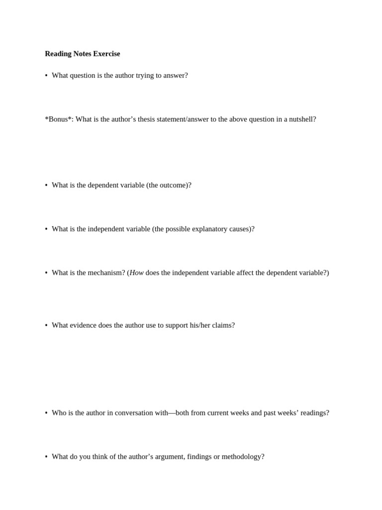 Reading Notes Exercise | PDF