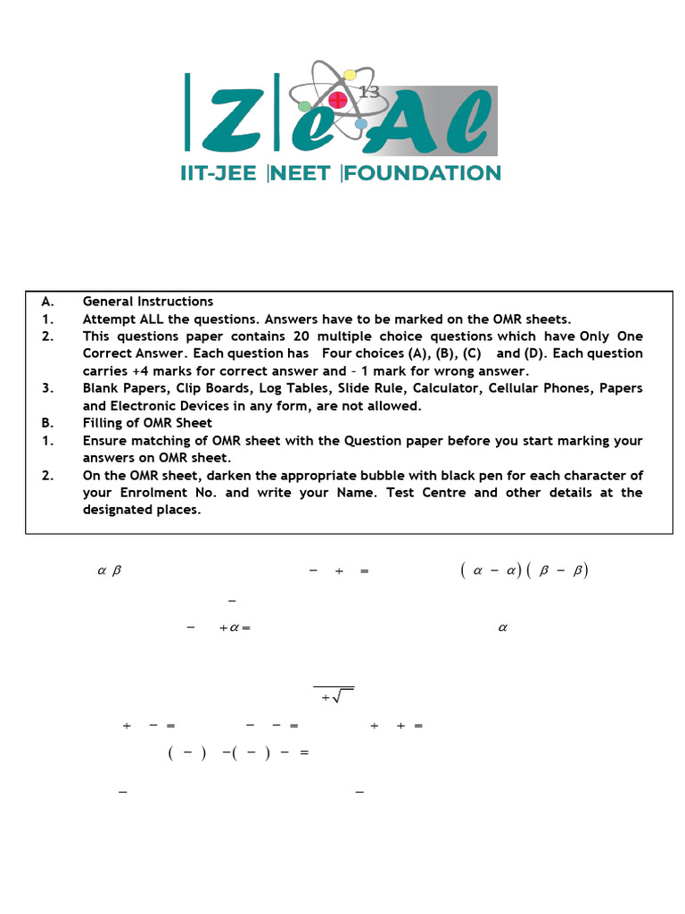 Quadratic Equation Question Bank | PDF | Quadratic Equation ...