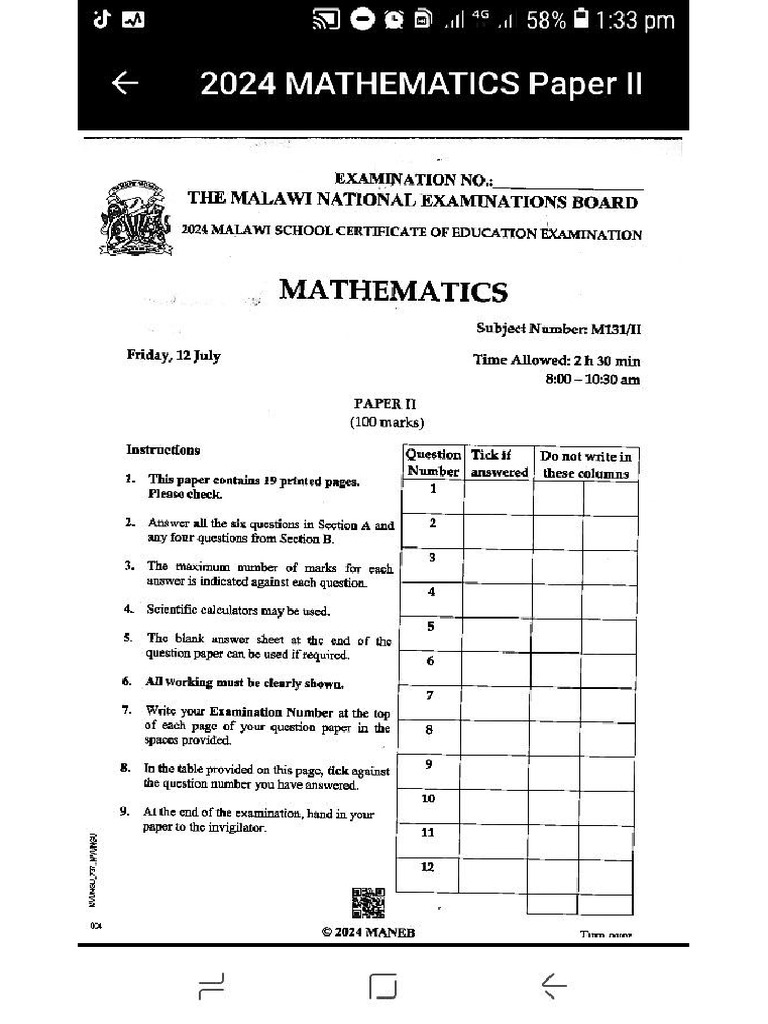 Maths Paper 2 2024 | PDF