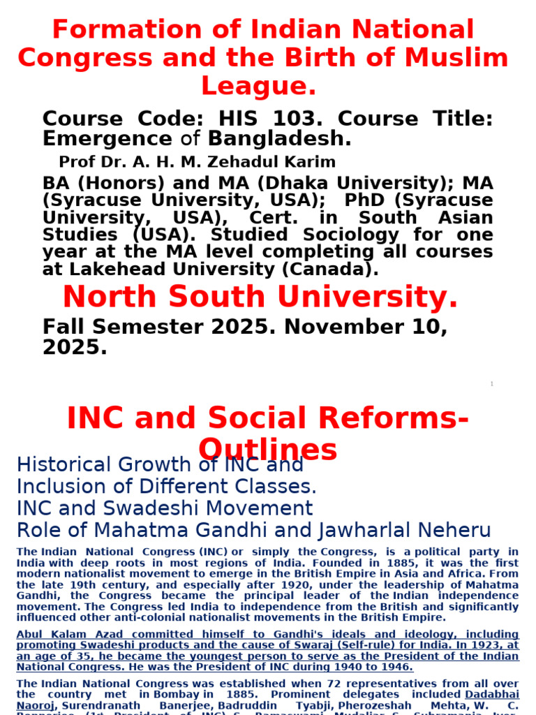 Lect No 13 Formation of INC. Muslim League | PDF | All India Muslim ...