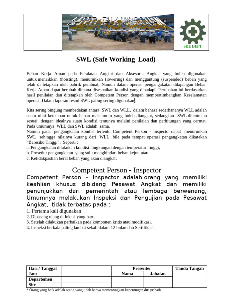 SWL dan WLL: Panduan Keselamatan Angkat | PDF