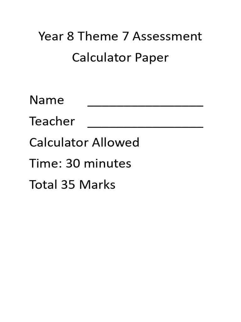 Year 8 Math Assessment: Calculator Paper | PDF
