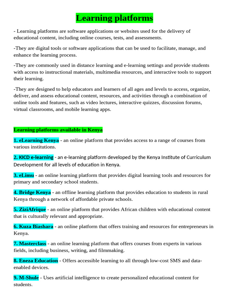 Top Learning Platforms in Kenya | PDF | Educational Technology | Learning