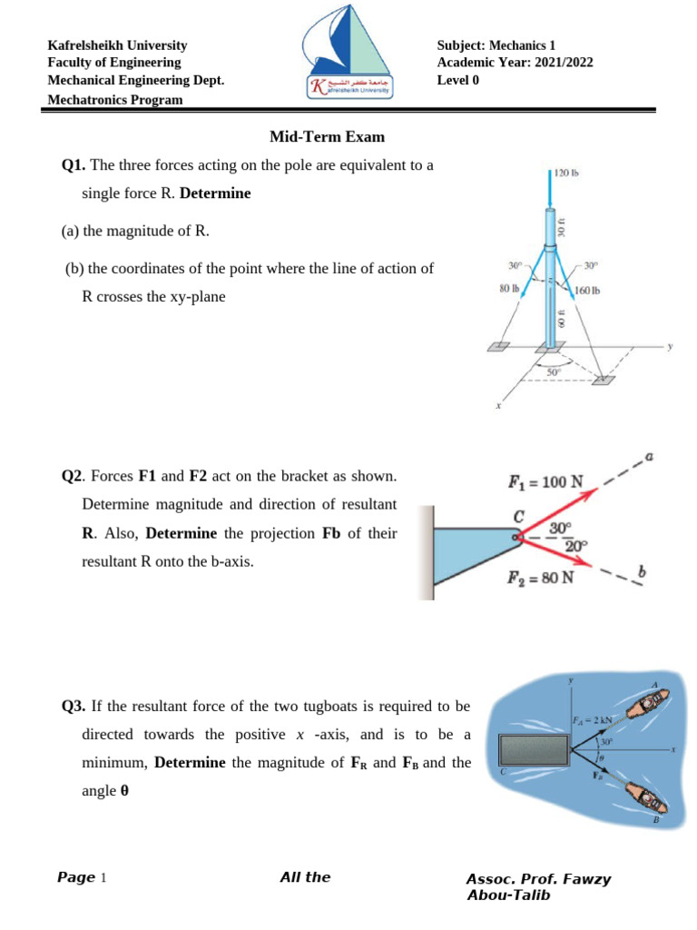 Mechanics 1 Mid-Term Exam Questions | PDF