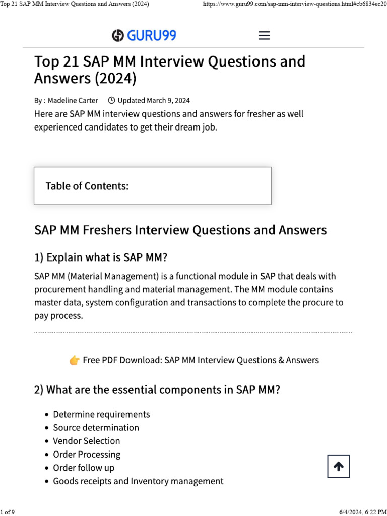 Top 21 SAP MM Interview Questions and Answers (2024) | PDF