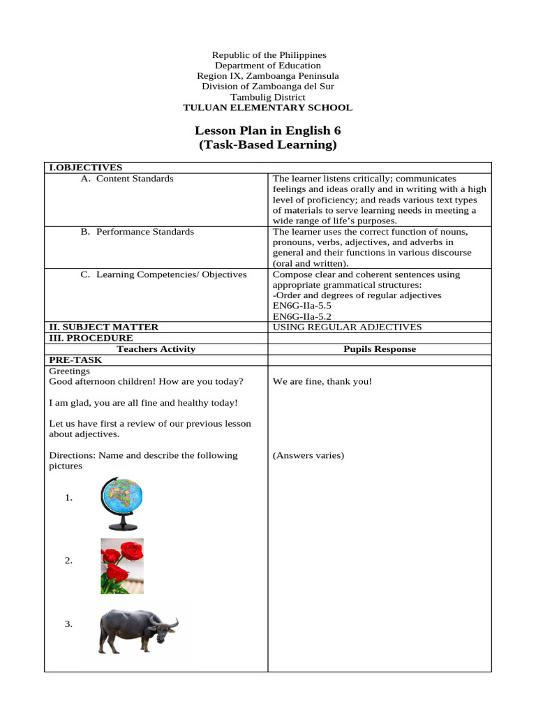 English 6 Lesson Plan: Regular Adjectives | PDF | Adjective | Linguistics
