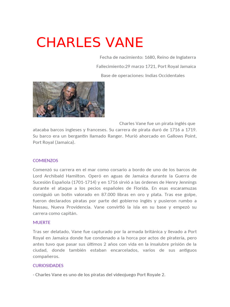 Captain Charles Vane: Pirata Inglés | PDF