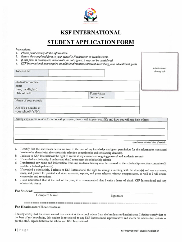 KSF Student Application Form | PDF