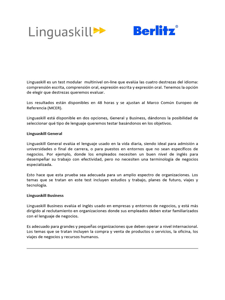 Linguaskill Test - Explicaciones | PDF | Gestión de recursos humanos