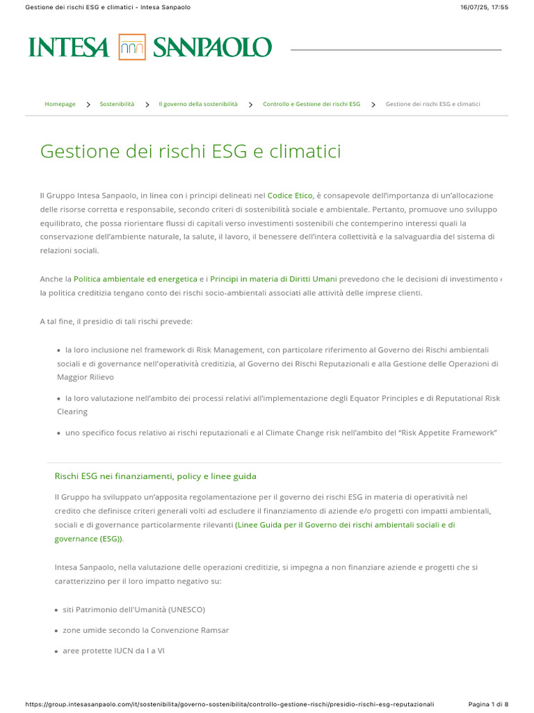 Gestione Dei Rischi ESG e Climatici - Intesa Sanpaolo | PDF