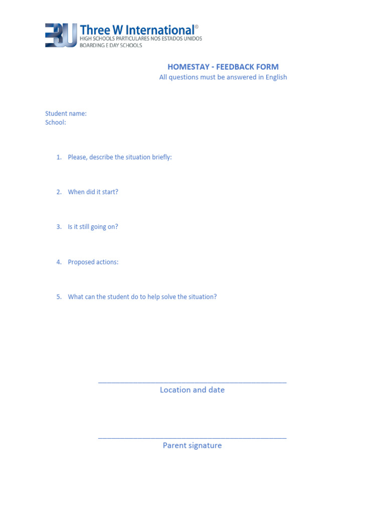 Homestay Feedback Form | PDF