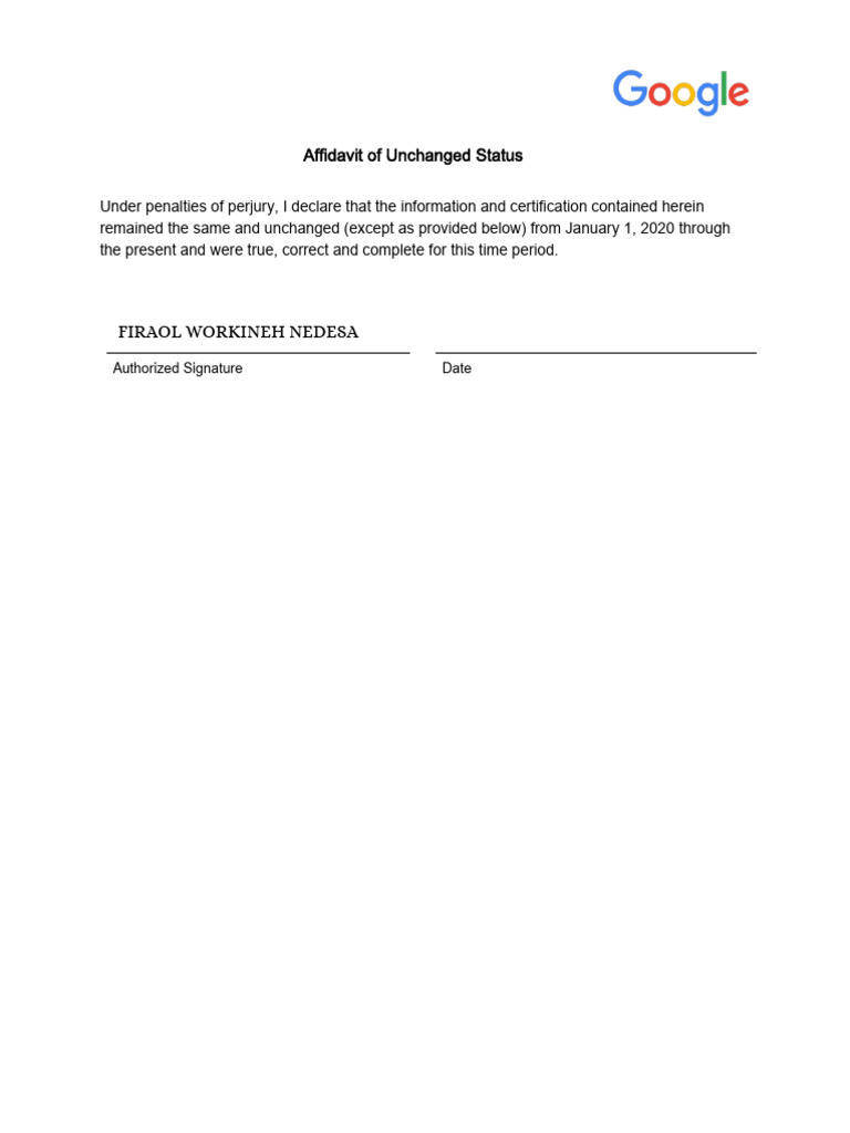 Affidavit of Unchanged Status Form | PDF