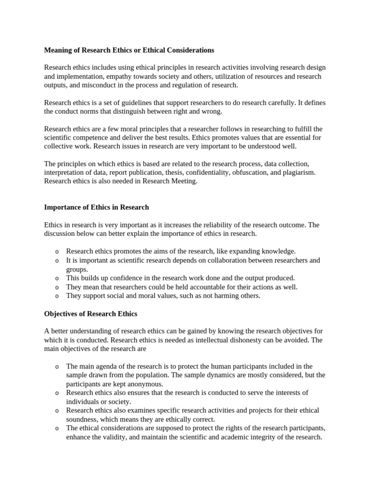 Objectives of Research Ethics Explained | PDF | Citation | Scholarly ...