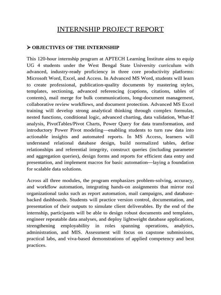 Advanced MS Office Internship Report | PDF | Microsoft Access | Databases