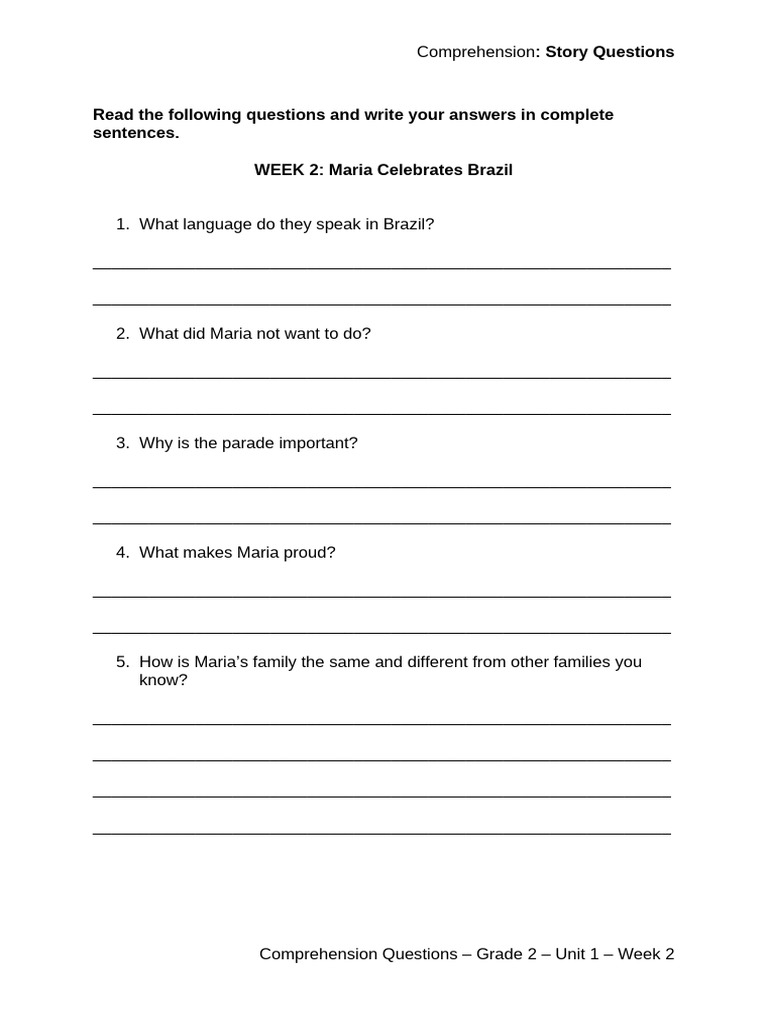 Grade 2 Comprehension Questions | PDF