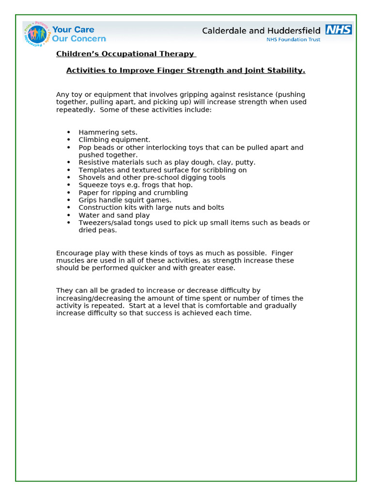 FingerStrengthandJointStability ActivitiestoImprove | PDF