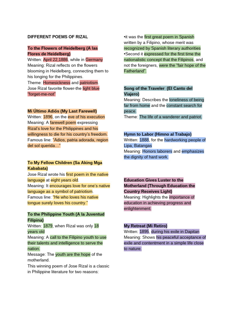 Jose Rizal's Poems: Themes of Patriotism | PDF | Philippines