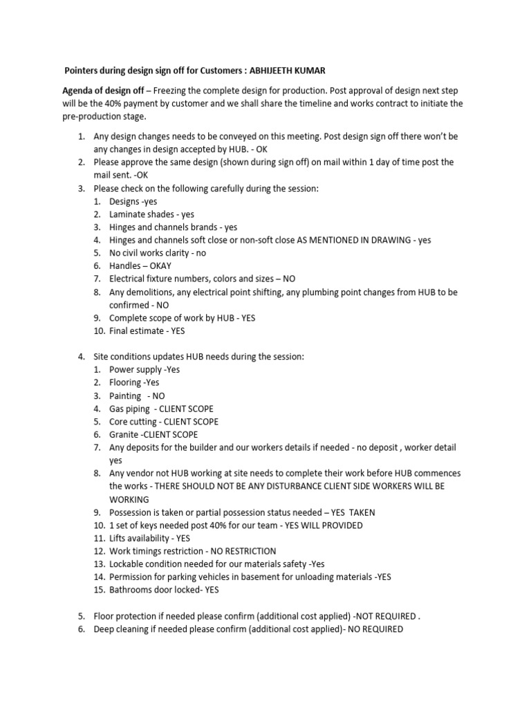 Pointers During Design Sign Off For Customers | PDF