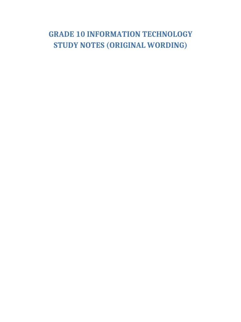 Grade 10 IT Study Notes Overview | PDF | Computer Network | Malware