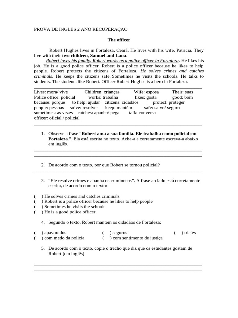 Prova de Ingles 2 Ano Recuperaçao | PDF | Harry Potter