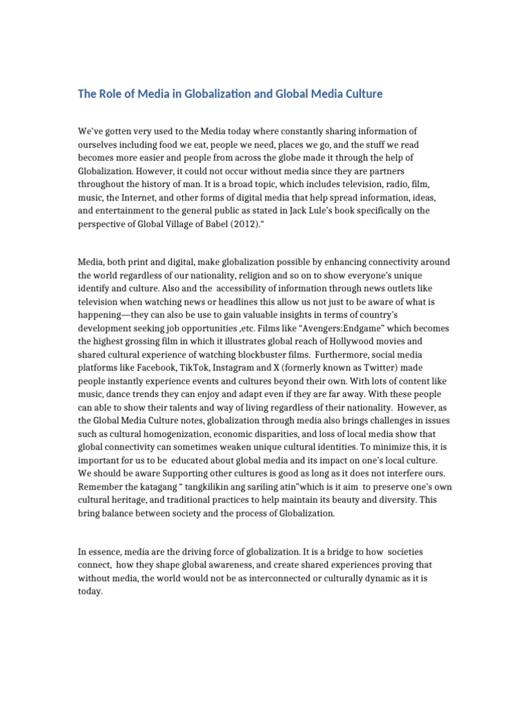 Media's Impact on Globalization Culture | PDF | Globalization | News